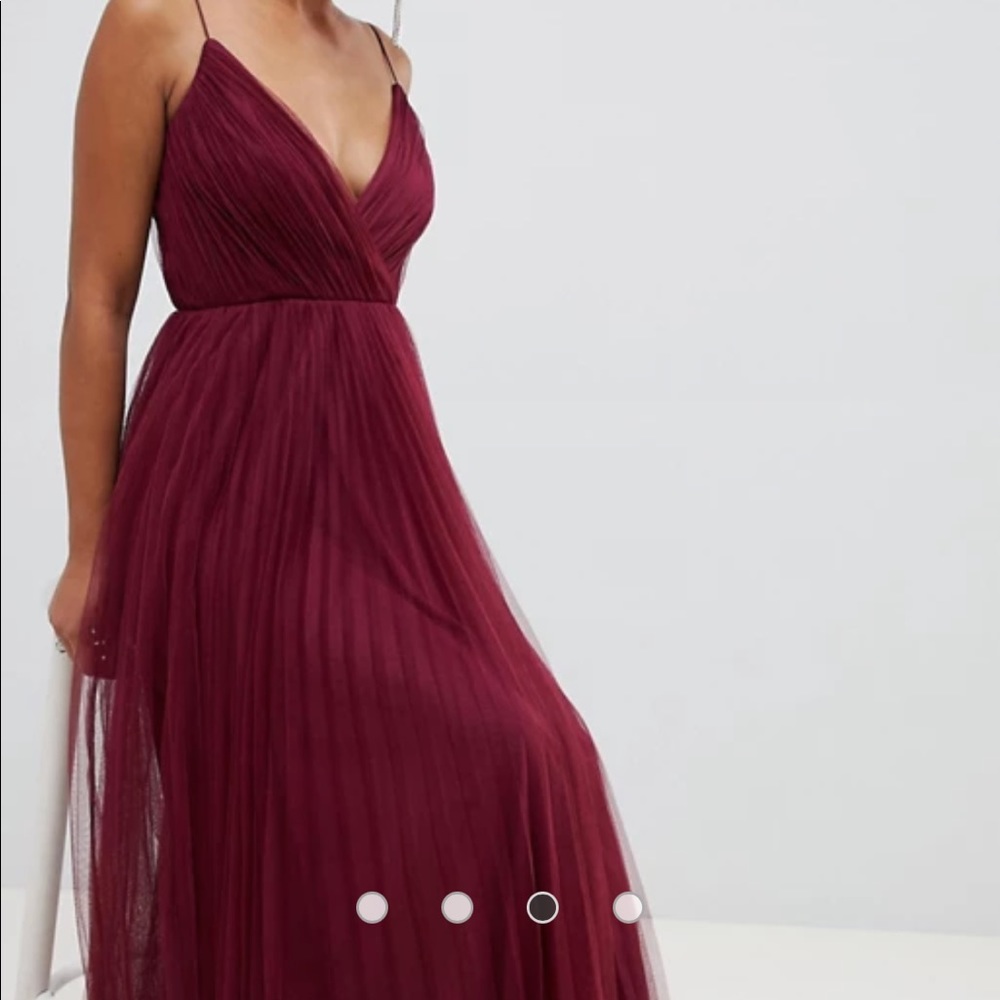 ASOS DESIGN cami pleated tulle max in Oxblood